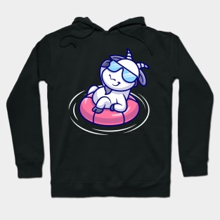 Cute Goat Chill On Swimming Pool With Glasses Cartoon Hoodie